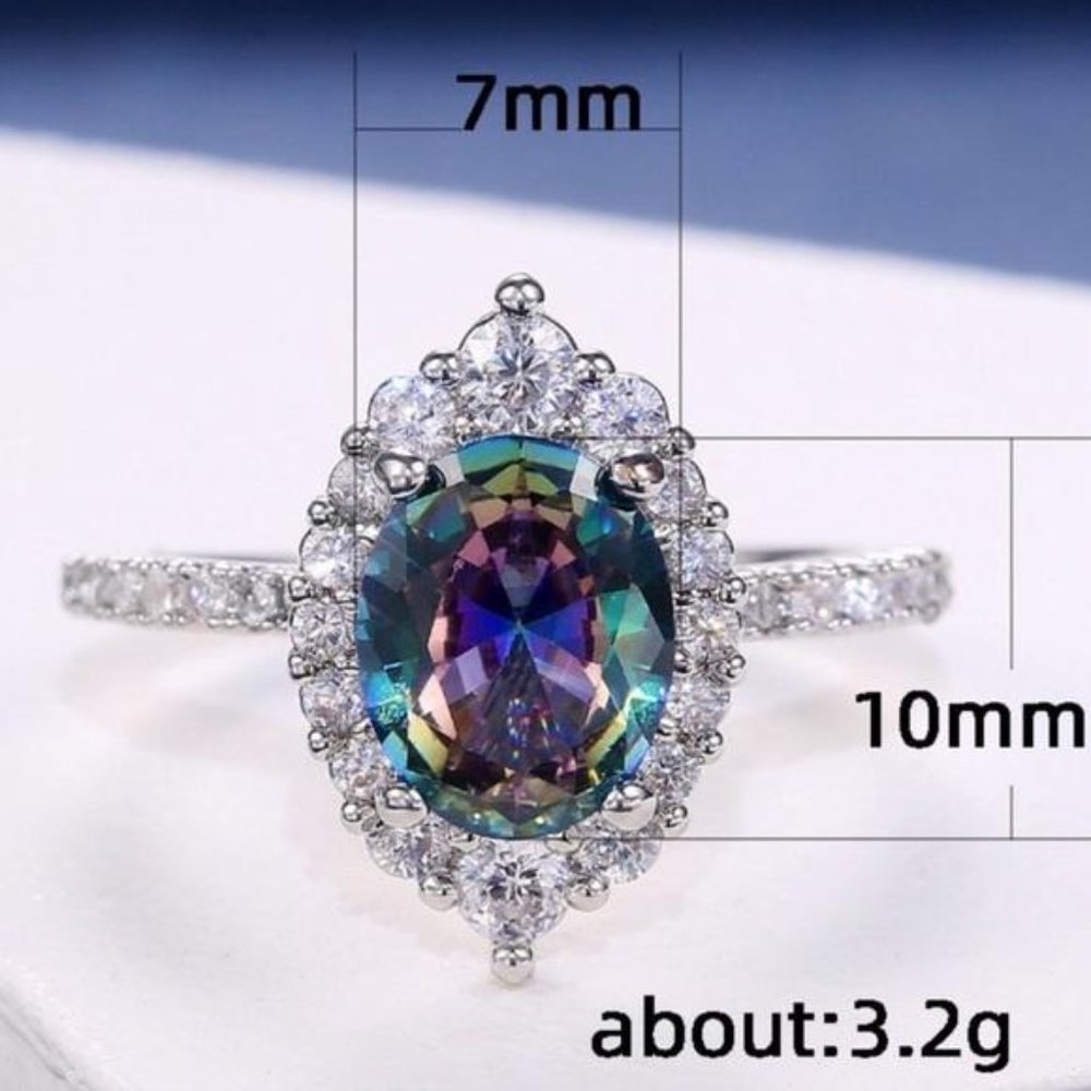 NEW 925 STERLING SILVER MYSTIC TOPAZ HALO RING, CUTE RING, SHINY RING. - Picture 9 of 9